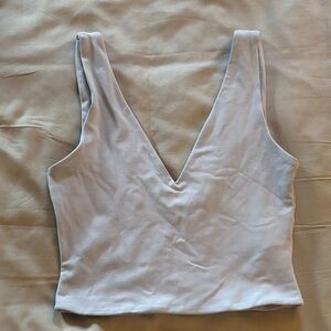 Babaton Light Blue V-Neck Cropped Tank
